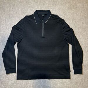 HUGO BOSS Black Gray Striped long sleeved polo XXL